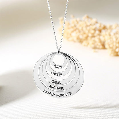 Engraved Family Stacked Circle Necklace, Personalized Multiple name necklace for her