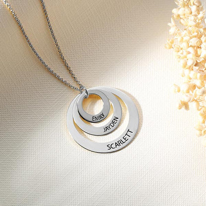 Engraved Family Stacked Circle Necklace, Personalized Multiple name necklace for her