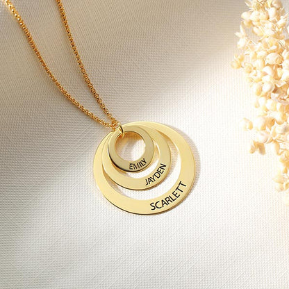 Engraved Family Stacked Circle Necklace, Personalized Multiple name necklace for her