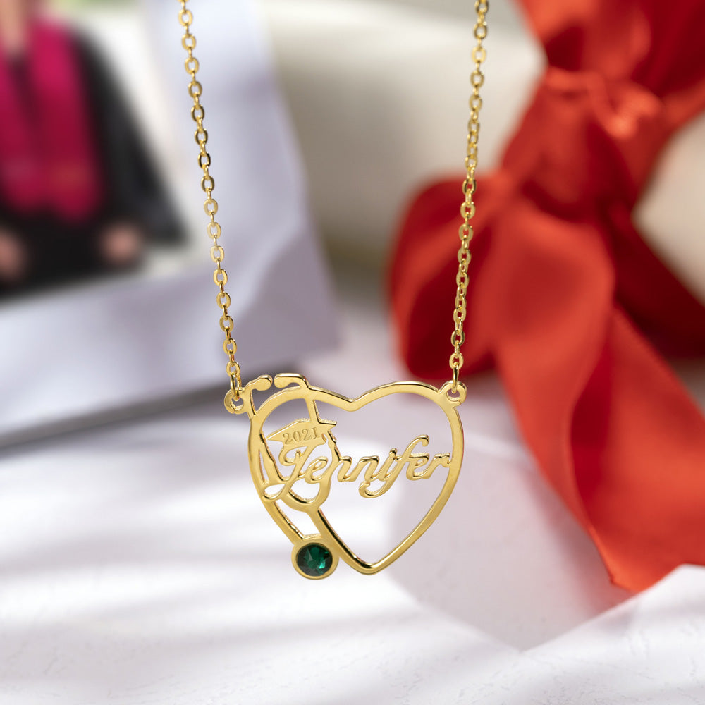 Nurse Graduation Heart Stethoscope Name Necklace, peronalized gift for nurses