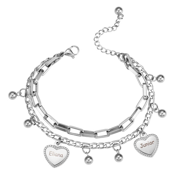Custom Heart Charms With Double Layer Bracelet
