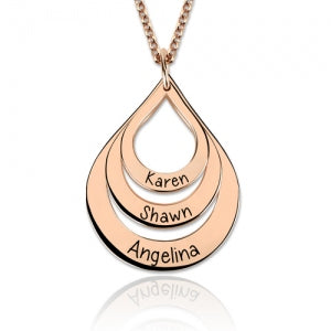 Engraved Drop Shaped 3 Names Necklace, Tear Drop Necklace Personalized Jewelry for her