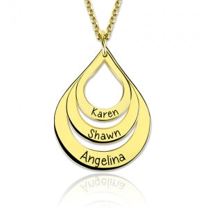 Engraved Drop Shaped 3 Names Necklace, Tear Drop Necklace Personalized Jewelry for her