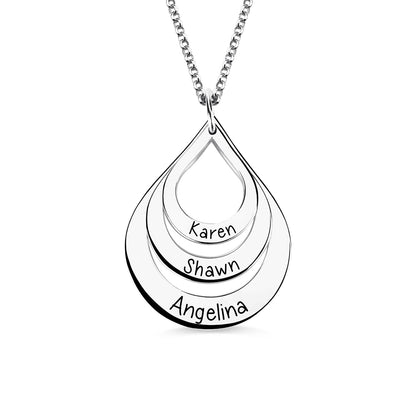 Engraved Drop Shaped 3 Names Necklace, Tear Drop Necklace Personalized Jewelry for her