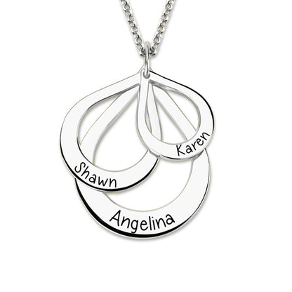 Engraved Drop Shaped 3 Names Necklace, Tear Drop Necklace Personalized Jewelry for her