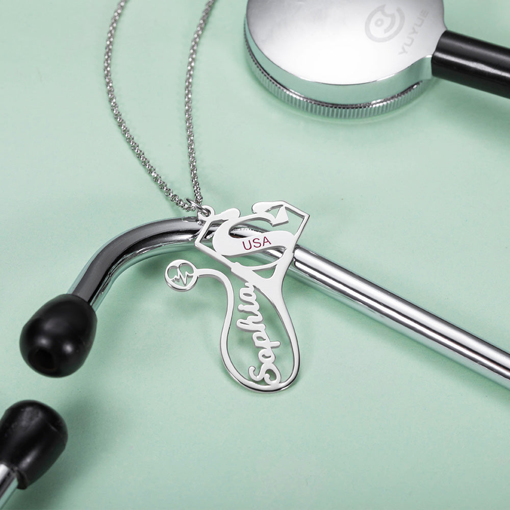 Personalized Stethoscope Name Necklace for Medical Workers