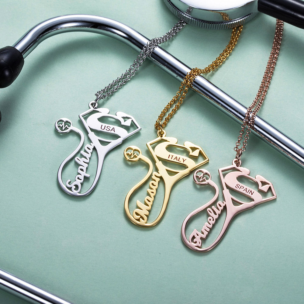 Personalized Stethoscope Name Necklace for Medical Workers, customized gift for doctors and nurses