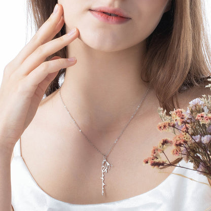 Dainty Floral Name Necklace with Birth Flower Stainless Steel