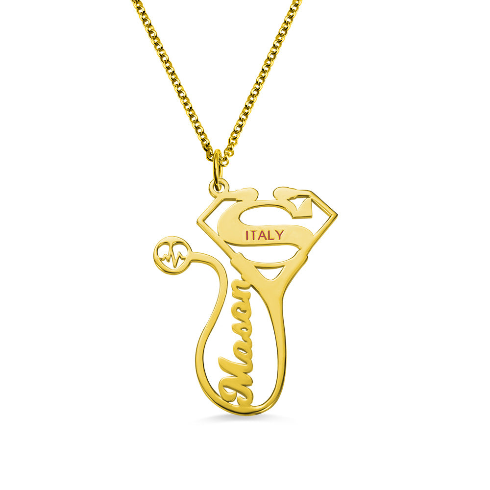 Custom Stethoscope Name Necklace for Medical Workers Sterling Silver