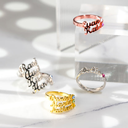 Personalized 1-4 Name Birthstone Ring