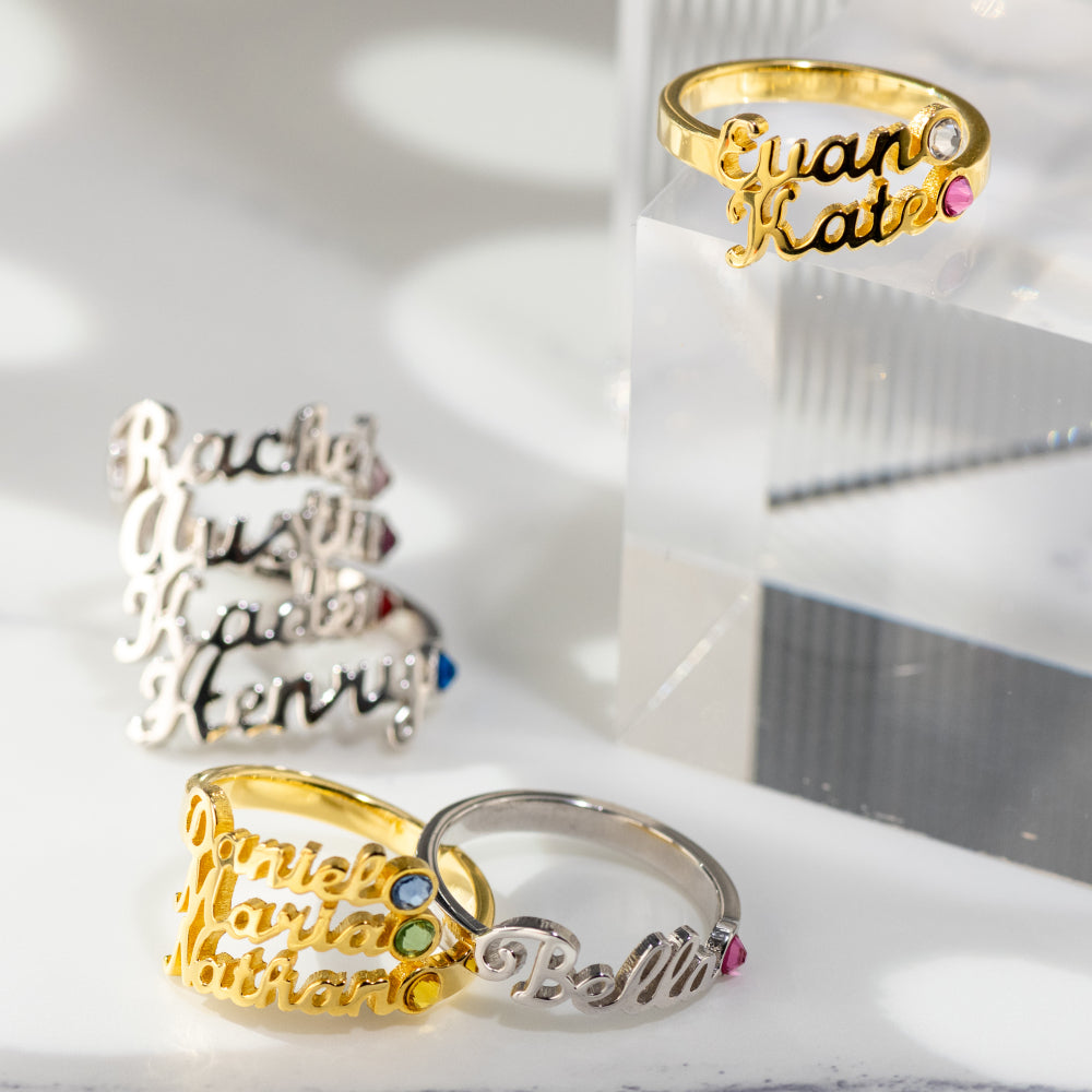 Personalized 1-4 Name Birthstone Ring