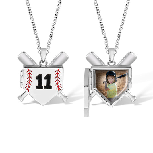 Baseball Necklace with Photo & Engraving - Shield Shape Short Style