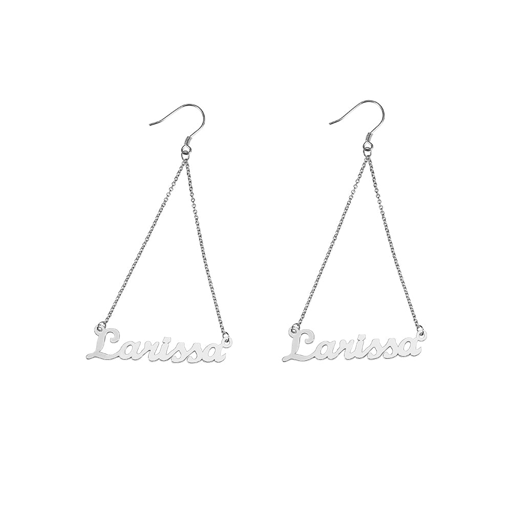 Personalized Triangle Name Earrings, Custom Triangular Earings for her