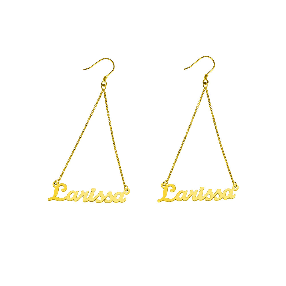 Personalized Triangle Name Earrings, Custom Triangular Earings for her