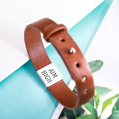 Engraved Leather Bracelet For Men