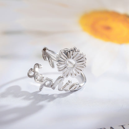 Custom Name Birth Flower Ring Sterling Silver 925