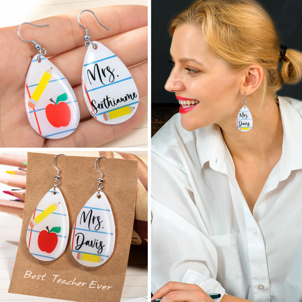 Personalized Teacher Earrings for Teacher Day gift, Custom Jewelry for Teachers