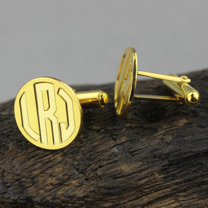 Engraved Block Monogram Disc Cufflinks Sterling Silver