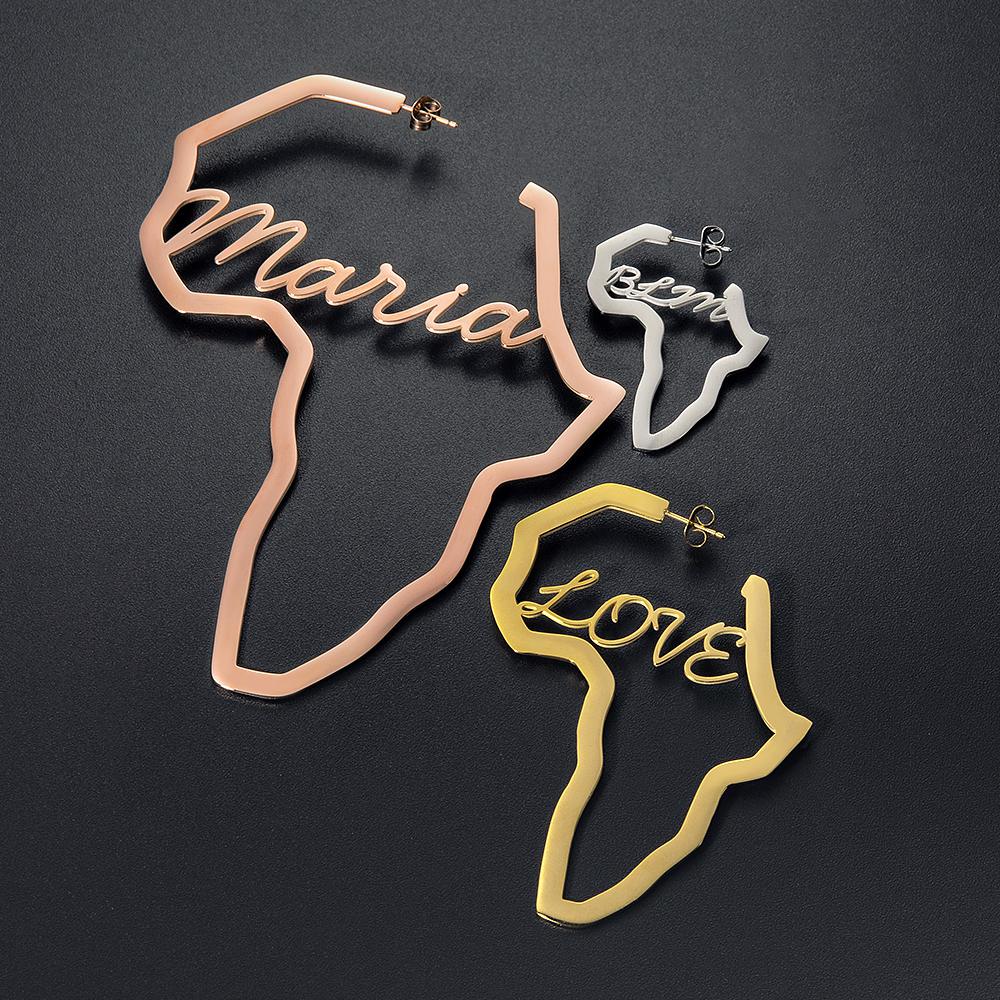 Customized African Map Hoop Earrings, gift for Africa travelers,