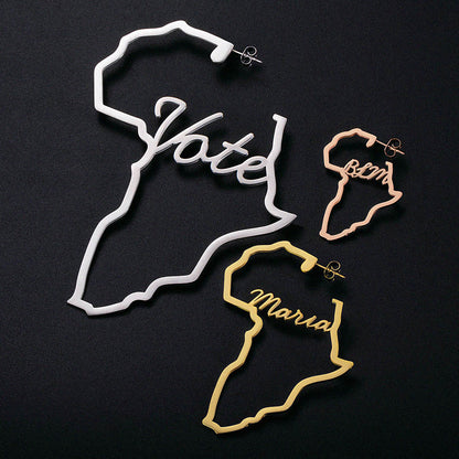 Customized African Map Hoop Earrings, gift for Africa travelers,