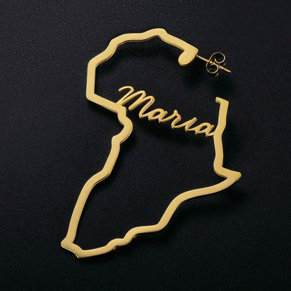 Customized African Map Hoop Earrings, gift for Africa travelers,