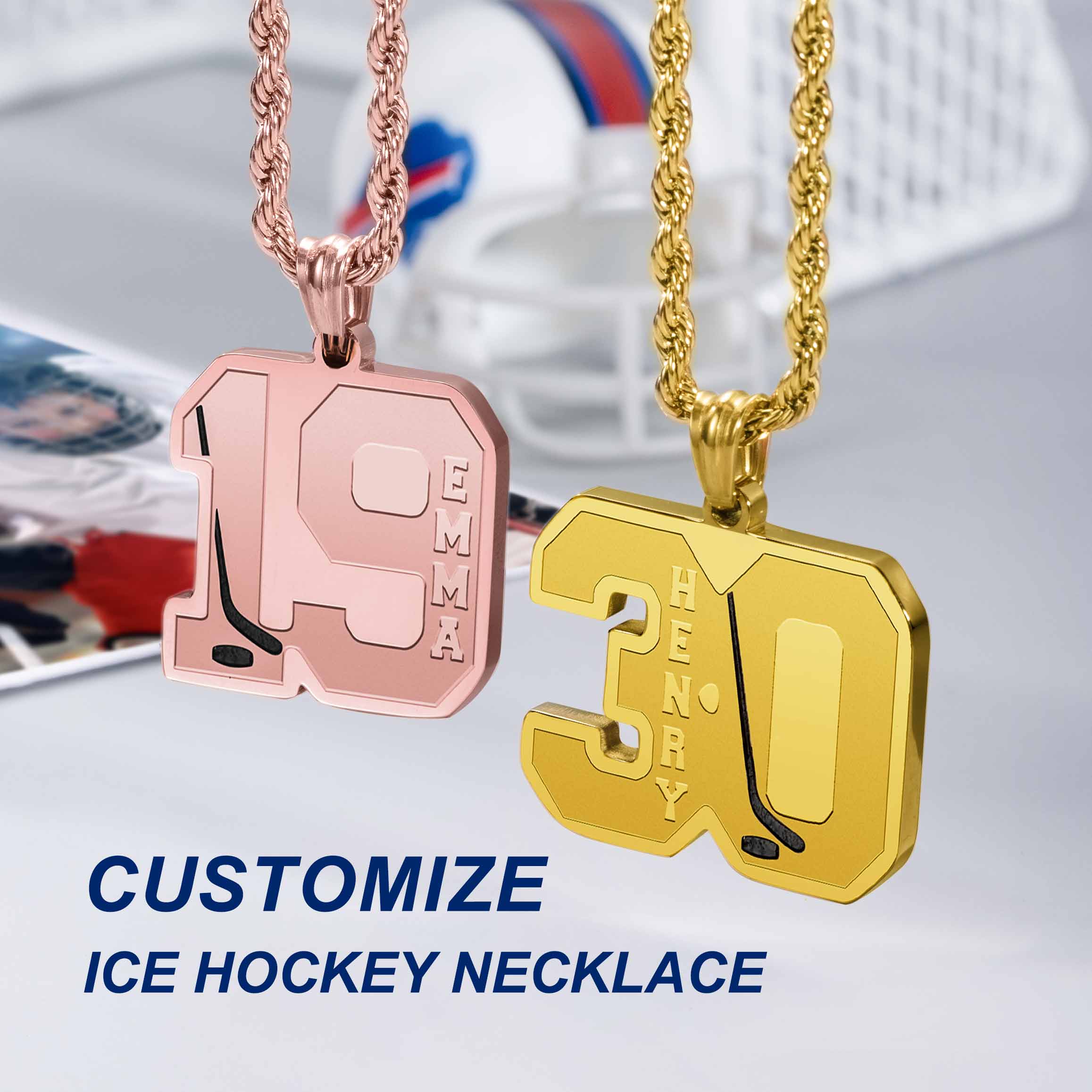 Custom Ice Hockey Number Necklace With Name