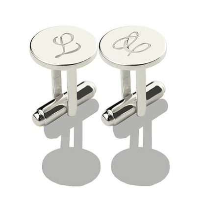 Personalized Cool Circle Initial Cufflinks Sterling Silver