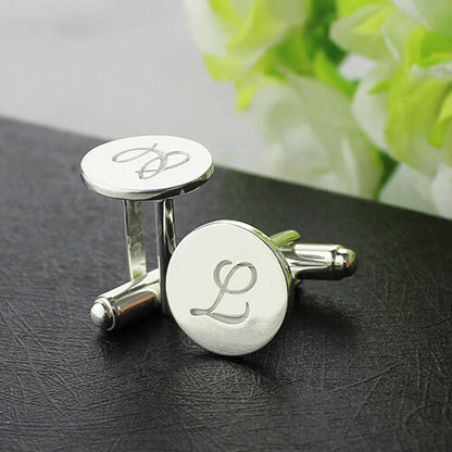 Personalized Cool Circle Initial Cufflinks Sterling Silver