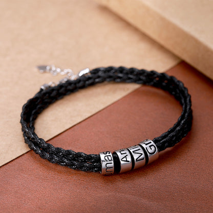 Personalized Beaded Men’s Silver Bracelet