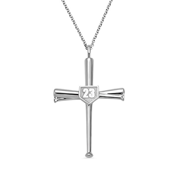 Engraved Baseball Cross Necklace, personalized christian jewelry for baseball sports players