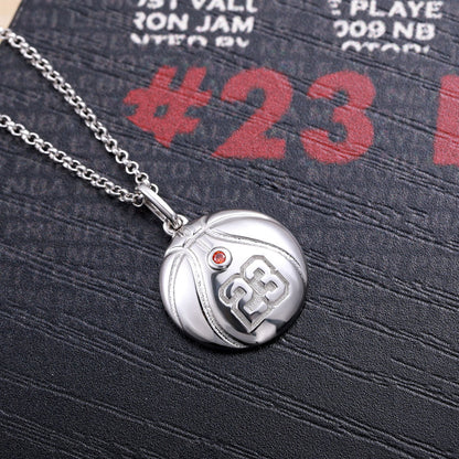 Engraved Basketball Necklace with Number And Birthstone in Silver