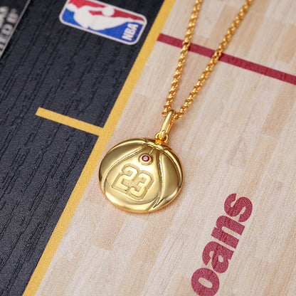 Engraved Basketball Necklace with Number And Birthstone in Silver