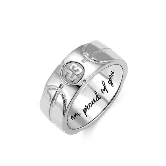 Engraved Basketball Signet Ring in Silver