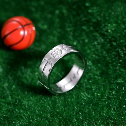 Engraved Basketball Signet Ring in Silver