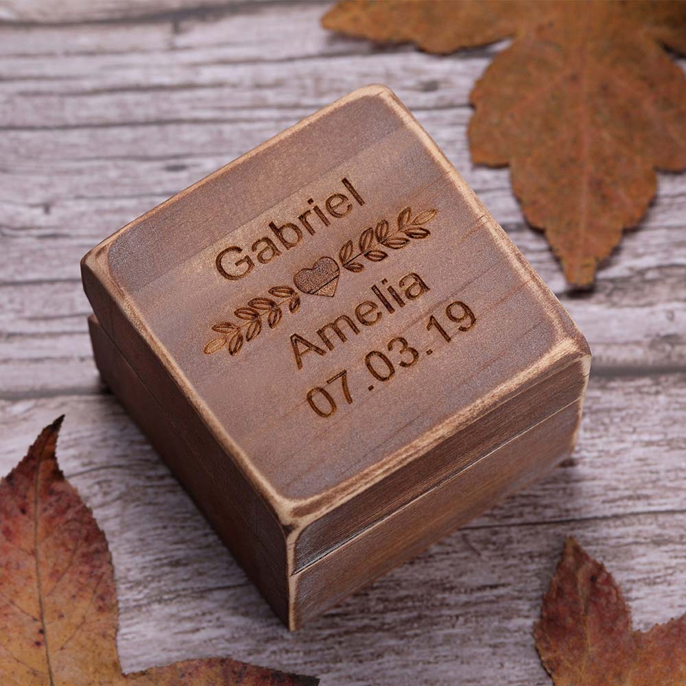 Engraved Burma Padauk Wood Ring With Ring Box