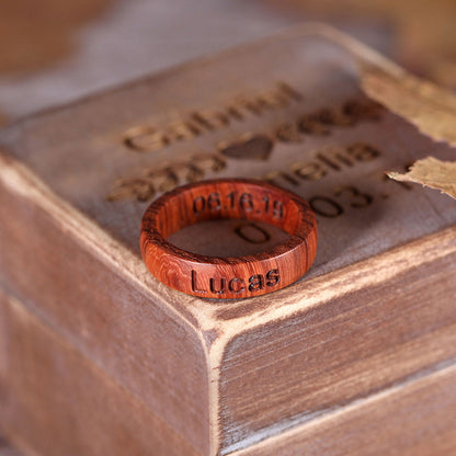 Engraved Burma Padauk Wood Ring With Ring Box