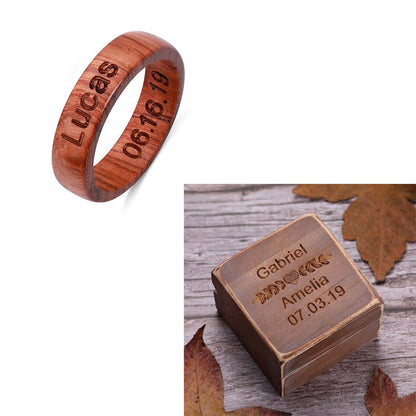 Engraved Burma Padauk Wood Ring With Ring Box