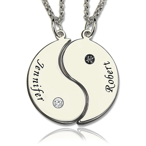 Gifts for Him & Her - Yin Yang Necklace Set with Name & Birthstone
