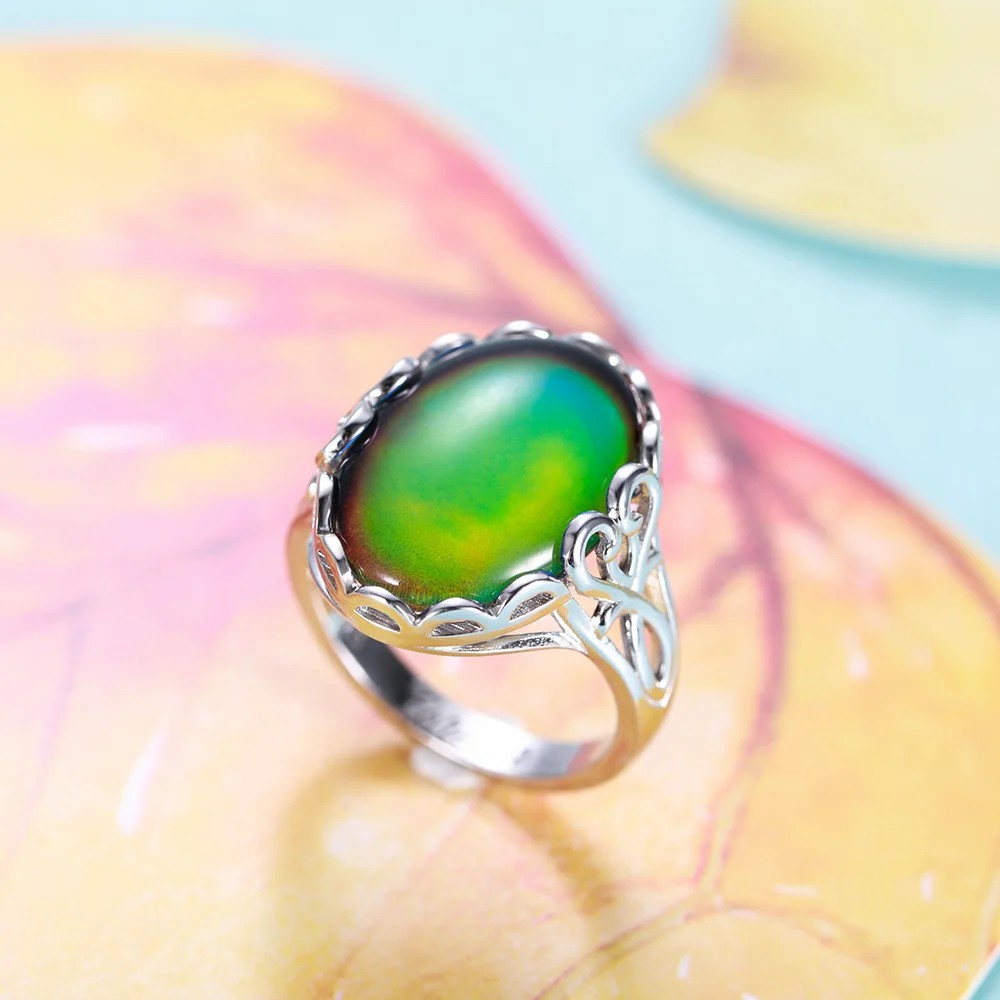 Customized Changing Color Mood Stone Ring Sterling Silver