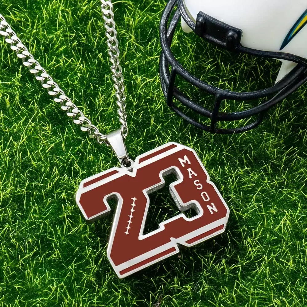 Personalized  Number Football Necklace, Football Necklace with Name Engraved, Sports Jewelry, Gift for Athletes/Football Mom/Girls/Fans