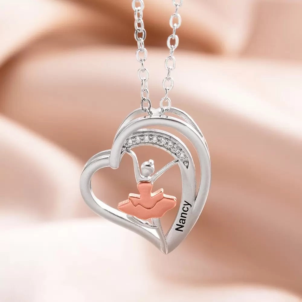 Customized Heart Ballet Dance Necklace/Sterling Silver 925 Necklace