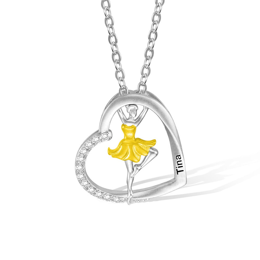 Sterling Silver 925 Customized Heart Ballet Dance Necklace/style 4