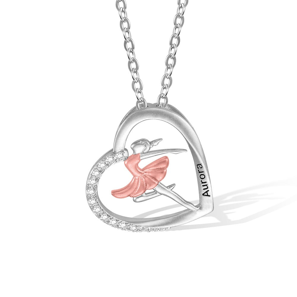 Sterling Silver 925 Customized Heart Ballet Dance Necklace/style 2