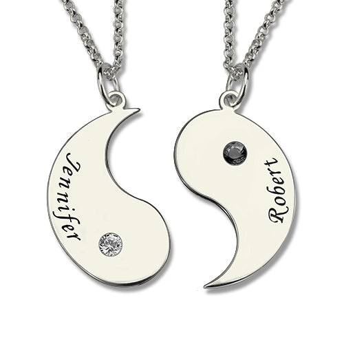 Gifts for Him & Her - Yin Yang Necklace Set with Name & Birthstone