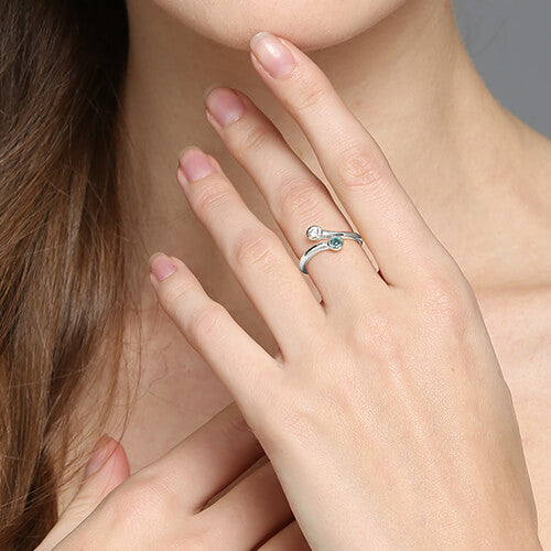 Dual Drops Birthstone Ring In Sterling Silver
