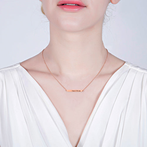 Custom Four Side Engraved Bar Necklace In Rose Gold