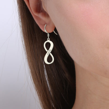 Engraved Infinity Symbol Earrings Sterling Silver