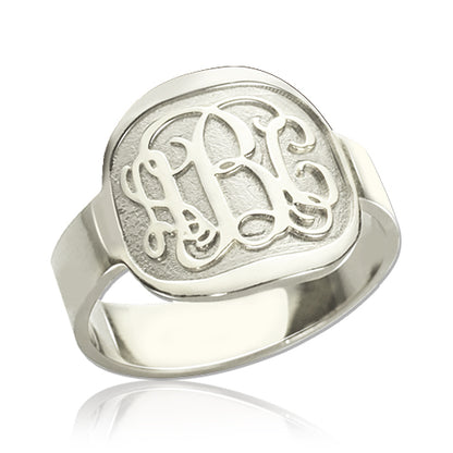 Fancy Script Men's Engraved Monogram Ring Sterling Silver