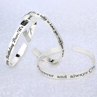 Personalized Engraved Bangle With Birthstones Silver