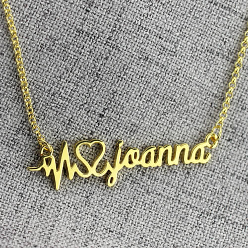 Personalized Heartbeat Name Necklace Gold Plated Silver